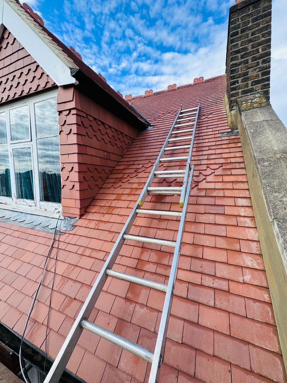 Red tiled roof dormers ladder