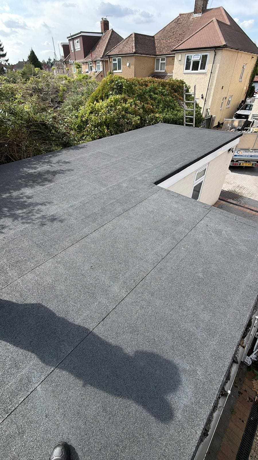 Grey felt flat roof