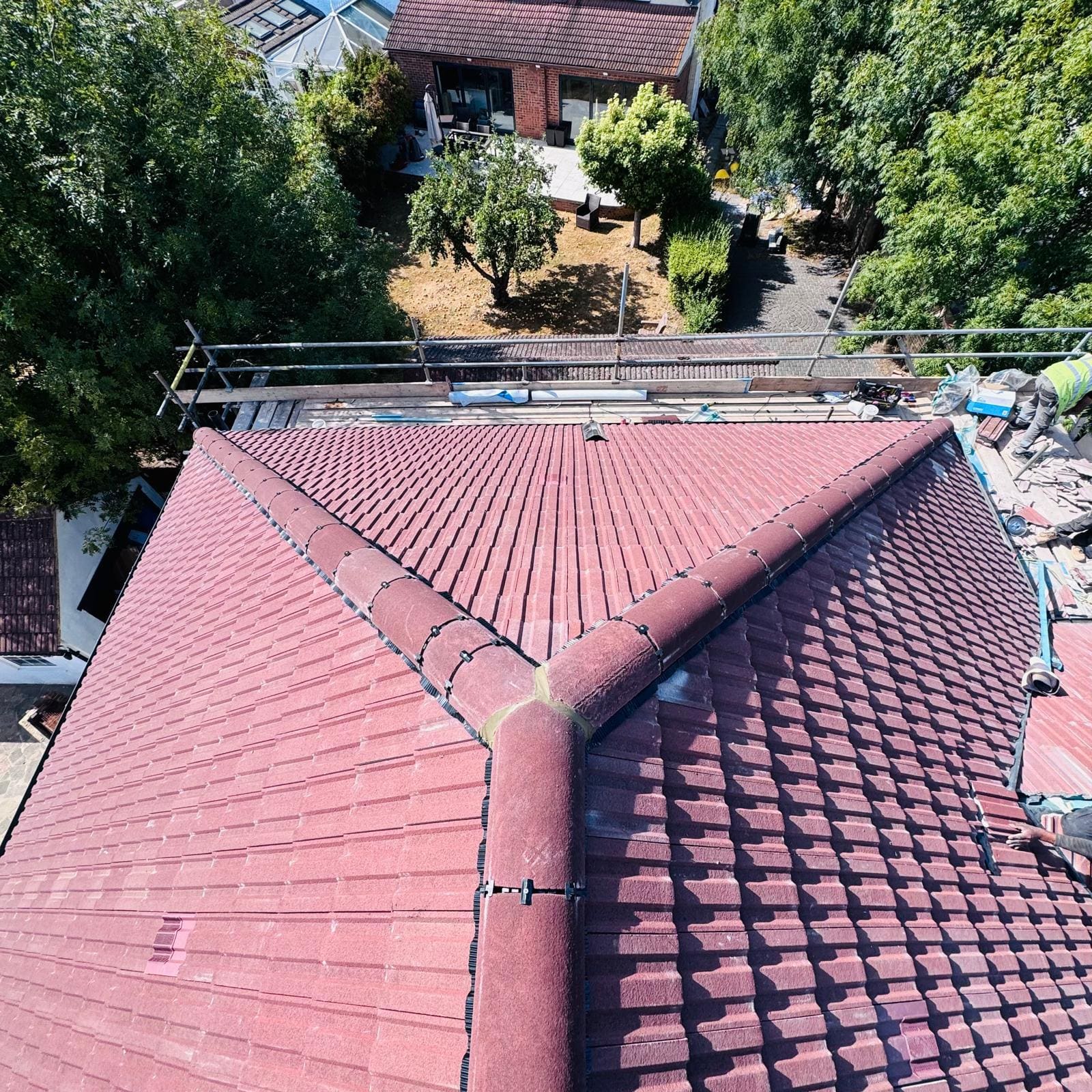 New red tiled roof aerial